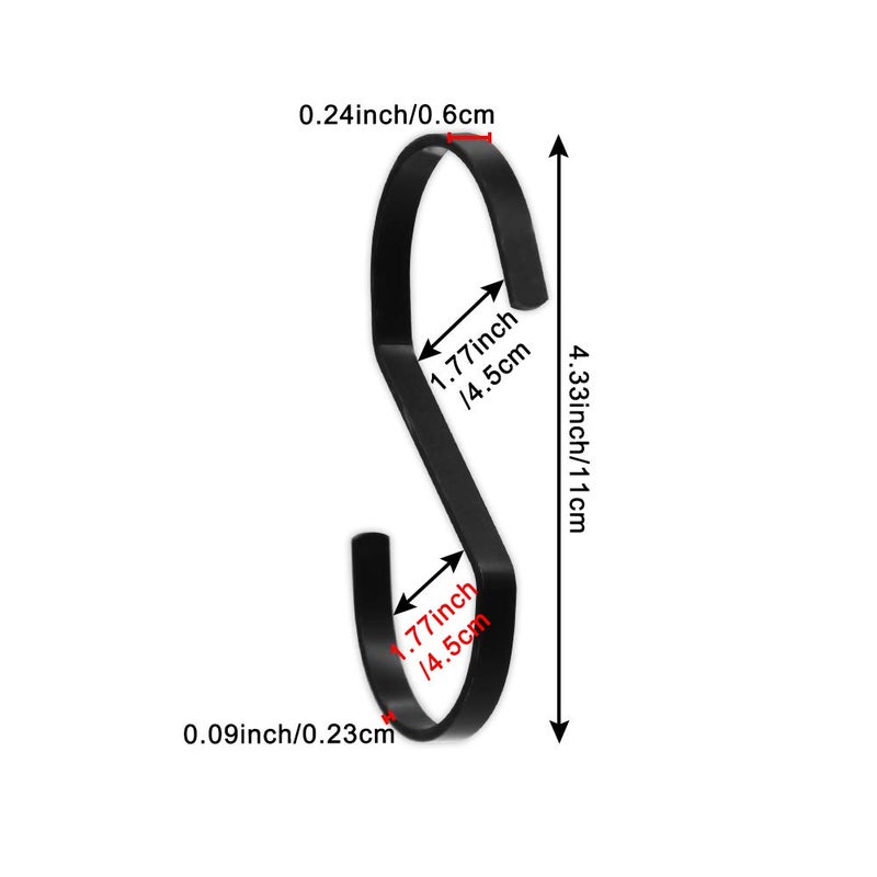 SumDirect 10pcs 4 Inch Black Medium Flat S Hooks, Heavy Duty Stainless Steel S Shaped Hooks for Hanging Pots and Pans,Outdoor Plants and Clothes - Image 2